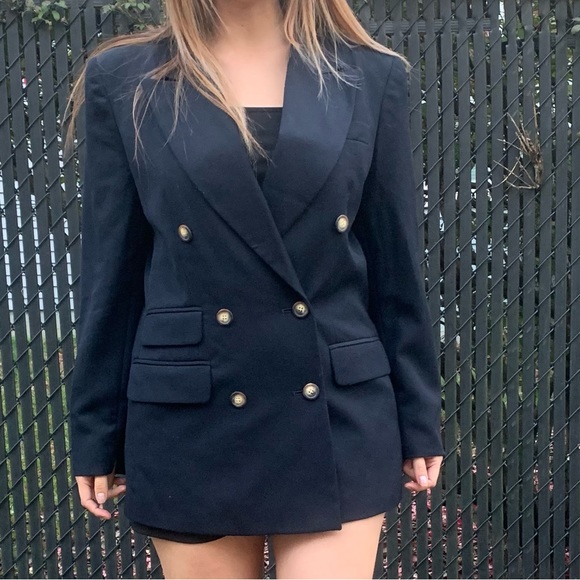 Vintage Navy long blazer 8  Women’s By Theomiles - Picture 9 of 13